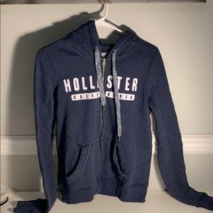 Hollister Blue and White Zip-up hoodie